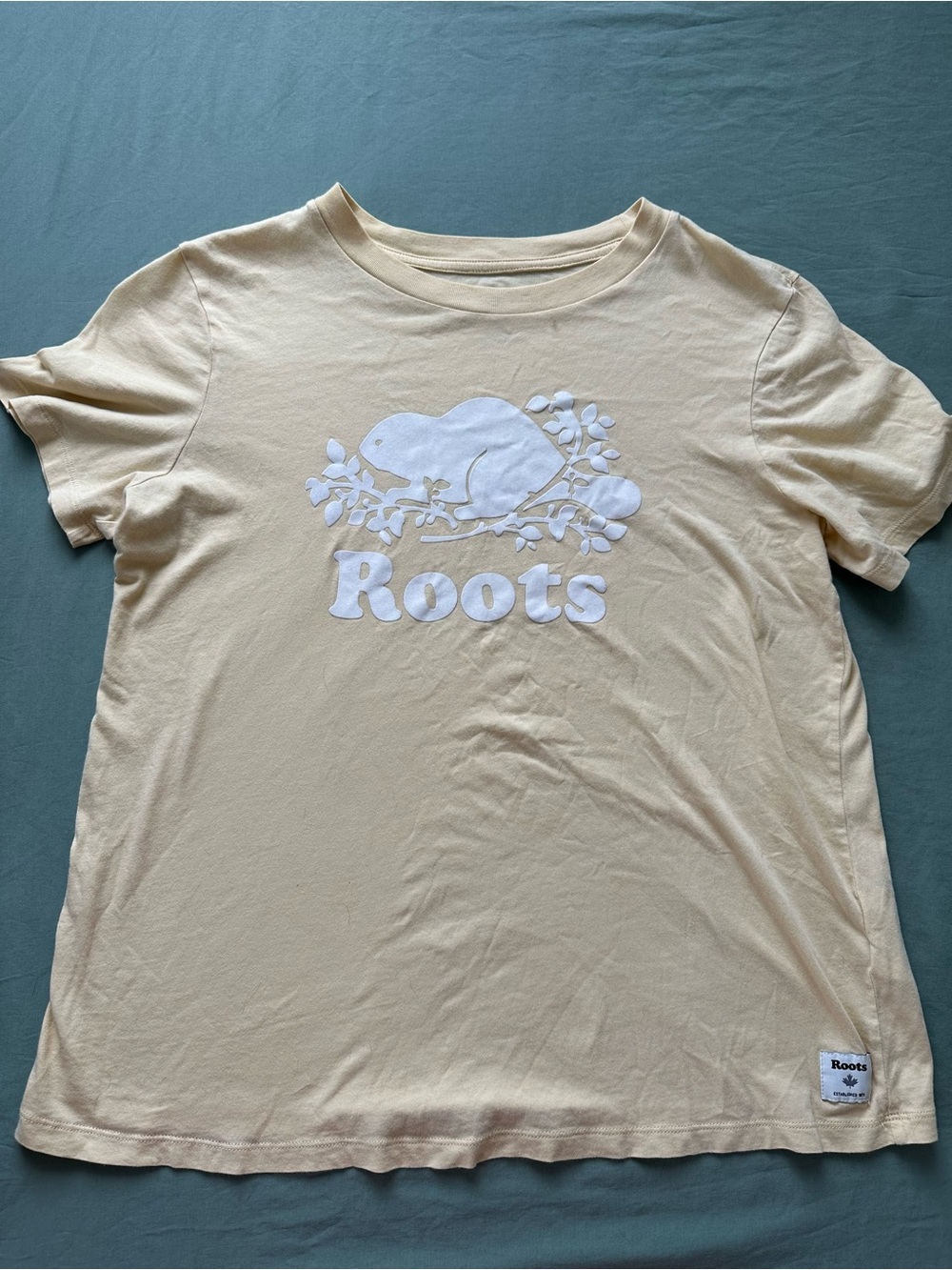 Roots Cream Short Sleeve Logo Tee with White Appliqué